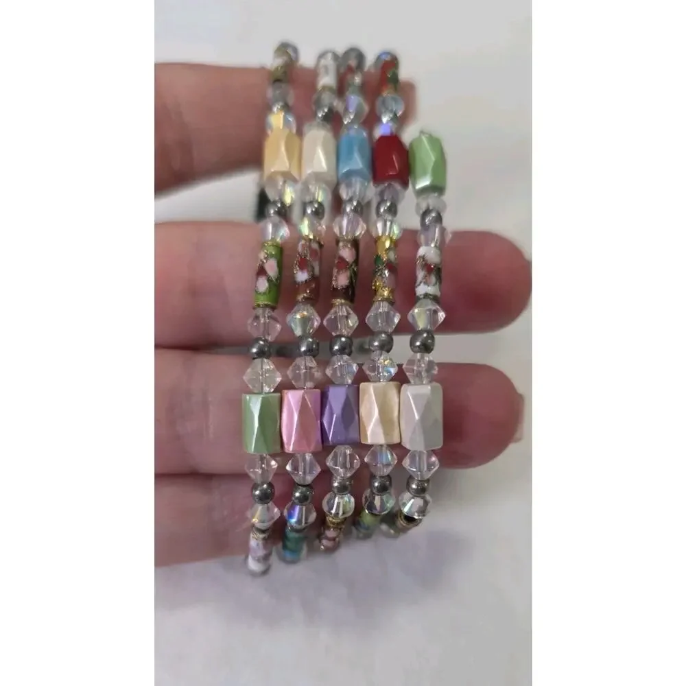 Magnetic Hematite Beads Wrap Around Bracelet Multi Colored & Cloisonne Accents